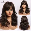 Syntetiska peruker Easihair Medium längd Dark Bown Syntetiska peruker Naturligt hår med lugg kvinnor WAVY VÄRMESOTANT COSPLAY 230227