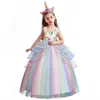 Flickans klänningar Rainbow Come Princess Led Light Up Dress Glamour Girl Cosplay Carnival Birthday Gift Party Gown Evening Dresses W0224