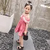 Abiti da ragazza PPXX da bambina Abito in pizzo con spalle scoperte Boutique Plaid Principessa senza maniche Casual Estate Spiaggia Ragazze Abbigliamento per bambini