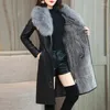 Women's Leather Winter Coat Woman Faux Fur Collar Plush Lined Velvet Warm Slim Belt Long Female Outwear Teddy