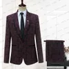 Herenpakken Blazers Kostuum Homme Wine Red en Black Jacquard One Button Tuxedo Men Suits Slim Fit Bruidegom 2 PCS Set Terno Masculino Jacket Pants 230303