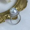 Anillos de racimo de gama alta natural del mar del sur anillo de perlas blancas para las mujeres elegante 925 joyería de plata esterlina tamaño de regalo de boda personalizado