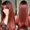 합성 가발 Easihair Burgundy Red Long Synthetic Wigs Black to Dark Ombre for Women Natural Bangs Wine Cospay 230227