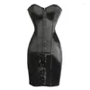 Women's Shapers Special Long Waist Corsets And Bustiers Gothic Clothing Black Polyester Corset Dress Spiked Shapper Plus Size S-6XL