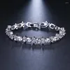 Charm Bracelets Luxury Fashion Female White Crystal Bracelet Silver Color Chain For Women Dainty Round Zircon Jewelry Wedding Gift