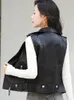 Damesleer vrouwen PU Vest Jacket Vrouwelijke Turn Down Collar Zipper Mouwloze Casual Lady Motorcycle Coat