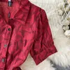 Casual jurken vintage vrouwen rode korte mouwen maxi jurk 2023 zomer polo kraag bloemenprint formeel feest midi temperament gewaden