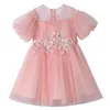 Mädchen Kleider Kinder Kleid Für Mädchen Mesh Ausgestellte Ärmel Puff Rock Blume Dekorative Weiß Gestickte Kurze Kinder Host Hochzeit