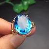 Cluster Rings Fine Jewelry Customize Size Real 18K Rose Gold AU750 Jewellery Natural Blue Topaz Gemstone Female For Women Ring