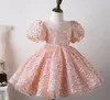 Mädchenkleider Puffy Shining Flower Dress Hübsche Prinzessin Erstkommunion Kurzarm Hochzeitskleid