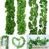 Decorative Flowers 2/2.4 M Green Silk Artificial Hanging Ivy Leaf Garland Plants Vine Grape Leaves 1Pcs Home Bathroom Decoration Garden