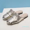 Real Leather Fashion Slippers Women's Wear Designer's Flat Shoes Metal Buckle Bekväm vår Autumn Women's SHO307A 045