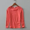 Men's T Shirts Cotton Men's Long Sleeve T-shirts Spring Autumn Fashion Solid Color Simple Casual Loose Basic Red Tees Versatile Tops