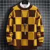 Heren Truien Herfst Winter Koreaanse Stijl Heren Truien Hoge Kwaliteit Dikke Warme Kasjmier Trui Mannen Luxe Plaid Pull Homme 230302