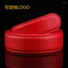 Bälten Anpassa logotyp Red Two-Layer Cowhide Belt Split Leather Automatisk spänne
