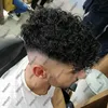 Off Black Brown Men's Peruki 20 mm Curly Human Hair Unit Super Trwałość Cienka skóra Pełna PUupee Capilary Proteza