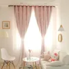 カーテン韓国ピンクの中空星のためのリビングルームの寝室のプリンセスホワイトレースシアーガールウィンドウドレープのためのカーテン
