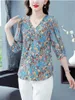 Women's Blouses Women Spring Summer Shirts Lady Fashion Casual Short Sleeve V-Neck Collar Flower Printing Blusas Tops G2120