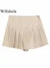 Dames Tweedelige Broek Willshela Damesmode 2 Set Kaki Gestreepte Single Breasted Blouse Vintage Hoge Taille Shorts Vrouwelijke Chic Lady 230302