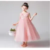 Robes de fille blanche enfants fête robes de demoiselle d'honneur pour les filles mariage viennent demi-manches robe de fille de fleur enfants anniversaire princesse vêtements W0224