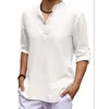 Mężczyzn Casual koszulki S Linen Long Rleeve V Neck t Solidny kolor guziki jogi jogi