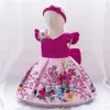 Robes de fille Printemps nouvelle robe de mariée à fleurs imprimées pour filles robe de princesse enfants robe de demoiselle d'honneur enfants robes de soirée avec nœud papillon 1-10 ans