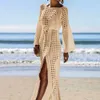 Женские купальные костюмы Сексуальные империю Hollow Swimwear Covers Long Crochet Dress Peach наряды для женщин с одногореями и вырезом летней одежды купальцы T230303