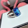 Pierścienie klastrowe przybycie moda mężczyźni naturalny prawdziwy prostokąt Topaz Big Stone 925 Sterling Silver 10 14 mm