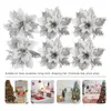 Decorative Flowers Christmas Poinsettia Tree Glitter Artificial Flower Decor Decorations Ornament Wreath Picks Fake Stems Ornaments