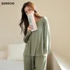 Kvinnors sömnkläder Qsrocio Kvinnors pyjamas Ställ in enkel fast färg Soft Viscose Modal Sleepwear Leisure Nightwear Casual 2st Homewear Nightie Femme 230303