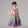 Sukienki dziewczyny gaun Perempuan Bunga Gaun Pesta Malam Koktail Anak Gaun Pesta Pelangi Berpayet Pakaian Putri Ulang Tahun Ke-4 4-12 Y W0224