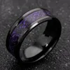 Homens de moda aço inoxidável dragão incrustação roxa anéis de fibra de fibra de carbono preto de jóias de beia de casamento 8mm