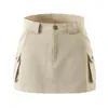 Rokken Koreaanse modevracht voor vrouwen Vintage Black Mini Womens 2023 Zomer Katoenen rok Khaki zijzakken