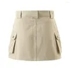 Rokken Koreaanse modevracht voor vrouwen Vintage Black Mini Womens 2023 Zomer Katoenen rok Khaki zijzakken