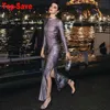 Freizeitkleider Hochwertiges Damenkleid Mode Schwarz Weiß Strass Kleidung Elegantes lässiges Cocktailpartykleid Langes Netz funkelnder Diamant Z0216