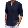 Mężczyzn Casual koszulki S Linen Long Rleeve V Neck t Solidny kolor guziki jogi jogi