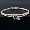 Bangle LEEKER Romantic Black Heart Cuff For Women Gold Silver Color Crystal Pendant Bracelets 2023 Trend Bijoux ZD1 LK2