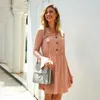 Casual Dresses NEDEINS 2023 Women Long Sleeve Mini Dress Spring Autumn Solid Color Ruffle Fashion Snug Woman