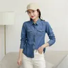 Women's Blouses Shirts Jeans Shirt women Long Sleeve Slim Casual Vintage Blue Ladies Cotton Denim Shirts Tops Feminina Woman Blouses and Tops 230303