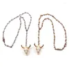 Choker Fashion Bohemian Mini Gray Crystal Rosary Chain Cute Horn Ox Charm Women Ethnic Simple Lady Necklace