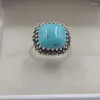 Cluster Rings Pure 925 Sterling Silver With Prong Set Natural Cushion Turquoise Ring For Woman Size From 5 To 12