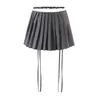Saias coreano moda plissada mulheres 2023 verão super mini saia com shorts sexy kawaii skort punk roupas cordão 230302