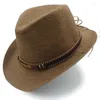 Boinas de paja de verano para mujeres y hombres, Sombrero de vaquero occidental hueco con cinturón de moda para playa, Sombrero para el sol, gorras Billycock, tamaño 58CM