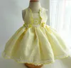 Robes de fille Vintage jaune dentelle princesse espagnol turquie robe de bal noeud sans manches robe de fête d'anniversaire pour enfants W0224