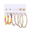 Hoop Earrings Studs Set Party Clothing Accessories Jewelry Gift6 Pairs Women Multicolor Mini Beads Rhinestones Inlay Al