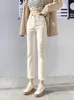 Damenjeans FIORDS Slim Skinny Beige Jeans Damen High Waist Vintage Push Up Jeans Easymatch Streetwear Korean Denim Knöchellange Hose 230303