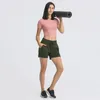 Pantaloncini da donna ad alta elasticità con tasche Abbigliamento attivo Bottino da allenamento Esercizio da palestra Pantaloncini da yoga Leggings sportivi tinta unita