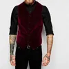 Herenpakken blazers bordeaux fluweelvest voor mannen pak v nek single breasted een stuk casual mannelijke waastcoat modejas