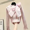 Women's Sweaters Pullover Sweater Women Spring Autumn Flare Sleeve Small Fragrance Bow Knitted Bottoming