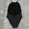 Diamond Letter Bademode, luxuriöser schwarzer Bikini für Damen, einteiliger Badeanzug, sexy Neckholder-Bikinis